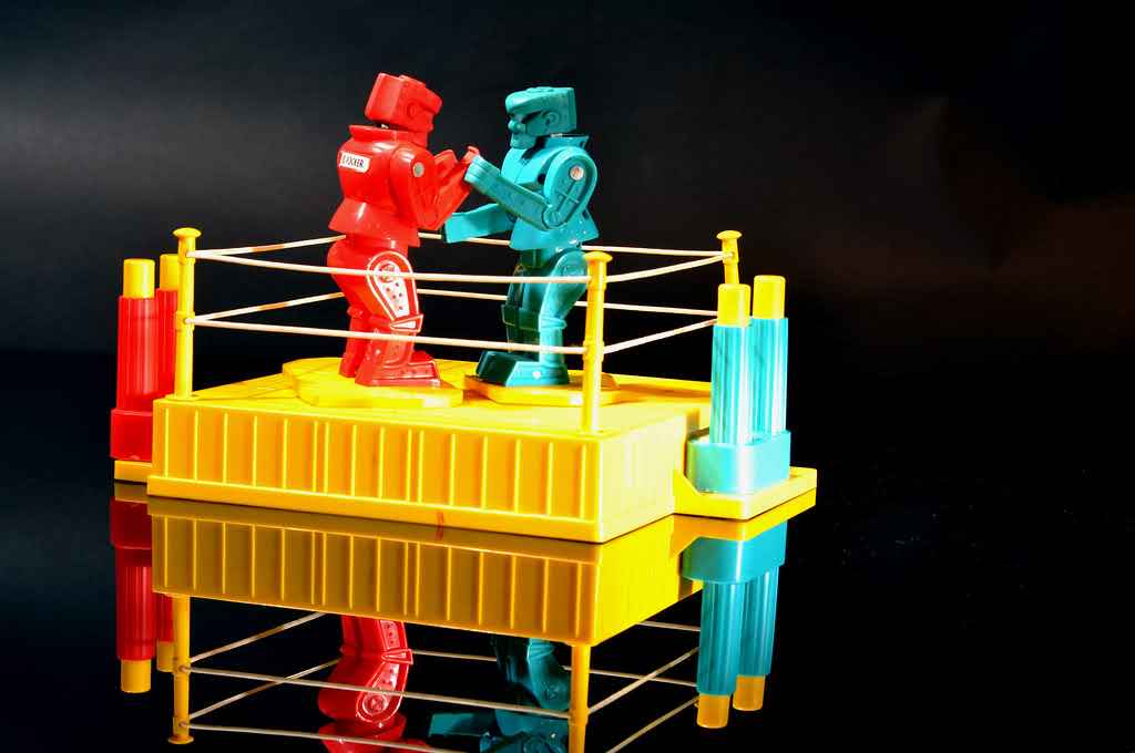 Robots in a plastic boxing ring
