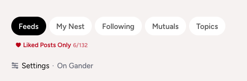 Gander.Social Header, showing a new button to show Liked Posts Only